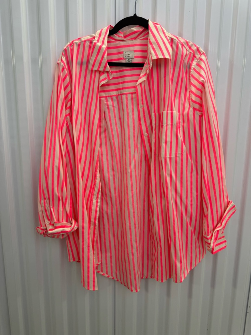 a new day Neon Pink and Cream Striped Collared Shirt
